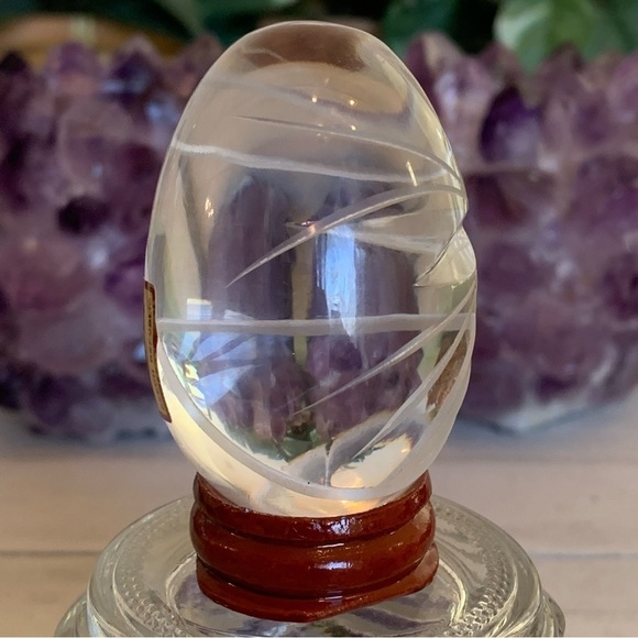 Vintage Ruckl Bohemian Czech Hand Cut Crystal Egg With Stand Original Box Label - Picture 4 of 16